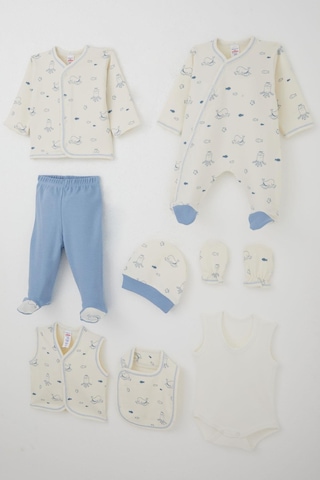 Breeze Erkek Bebek Hastane Çıkışı 8 Li Sevimli Deniz Hayvanları Desenli 0-3 Ay, Krem Krem
