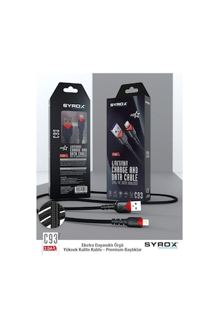 C93 2.0 Mah İph 1 Mt Gül Desenli Kablo Araç Şarjı, Siyah