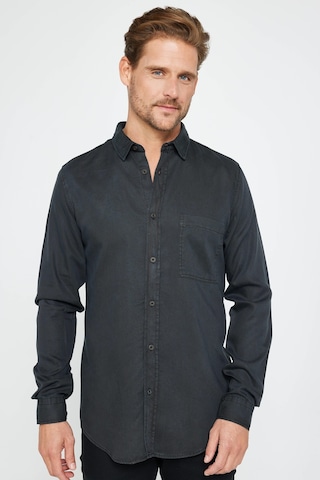 Tudors Slim Fit Uzun Kollu Dar Kesim Spor Yaka Düz Siyah Denim Erkek Gömlek-31322-siyah Siyah