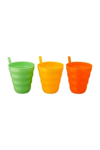3 Lü Pipetli Meşrubat Bardağı Seti - 450 Ml Renkli Ve Ergonomik Tasarım - Çocuk Ve Yetişkin Uygun Su Ve Meyve Suyu Bardağı Çok Renkli