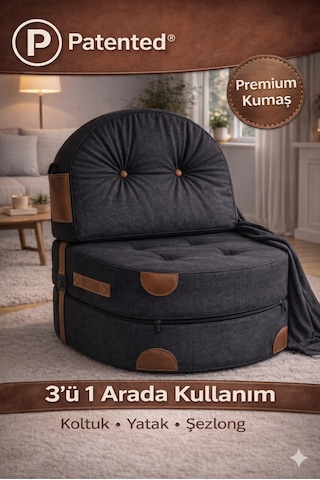 Viscolog Comfort Yeni Nesil Bohem Tekli Koltuk,legom Yataklı Katlanır Berjer,yer Yatağı, Modüler,65x75 85cm Siyah