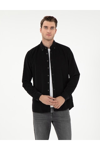 Pierre Cardin Siyah Regular Fit Uzun Kollu Gömlek 50292347-vr046
