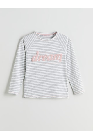 Lcw Dream Ekru Bisiklet Yaka Çizgili Kadın Pijama Üstü