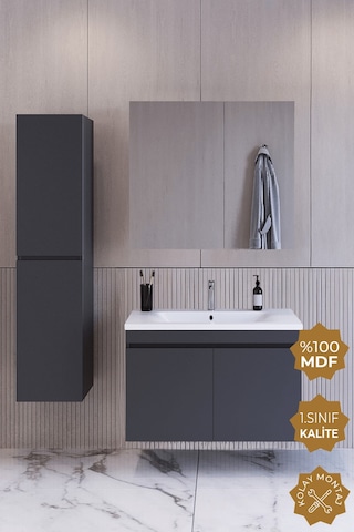 Teta Home Tokyo 80 Cm Mdf Banyo Dolabı Seti +boy Dolabı Antrasit Antrasit