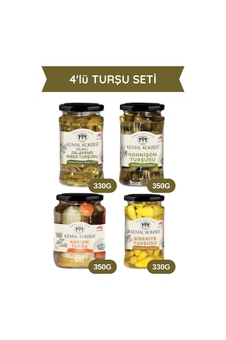 4'lü Turşu Seti Jalapeno & Biberiye & Kornişon Turşu & Karışık