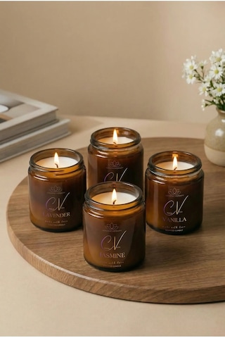 Kokulu Mum 4 Lü Set 100cc-aroma Terapi Mum-doğal Mum-sandal Ağacı-lavanta-vanilya-yasemin Kokulu Amber