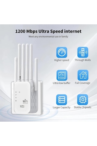 Xuweiwei Beyaz Eu Wifi Extender Wifi Sinyal Yukseltici Wıfı6 Uyumlu 6 Antenli 11000 Kare Metre 35 Cihaz