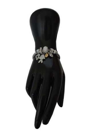 Uzel Çelik Gümüş Silver Model Taşlı, Balık Charmlı Çelik Bileklik Beyaz