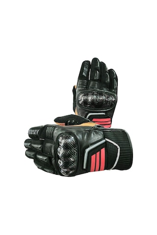 Motosiklet Eldiveni Carbon Fiber Full Koruma Deri Leather Motorcu Eldiven Siyah