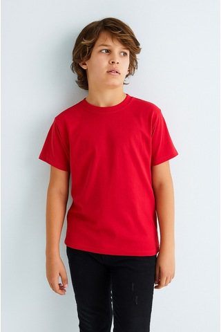 Esila Kids Çocuk Tişört Unisex Kısa Kollu Pamuklu Kırmızı