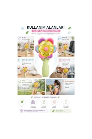 Mini El Fanı Usb Şarjlı Type-c Bağlantılı 3 Kademeli Taşınabilir Elektrikli Fan Masaüstü Ve El Tipi Kullanım Renk Serinletici Fan Yeşil Sarı Pembe Papatya . 91356899