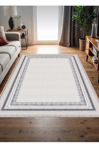 STY Home Gri Lacivert Dijital Baskı Salon Halısı Kaymaz Tabanlı Yıkanabilir Halı Yolluk 514 Gri