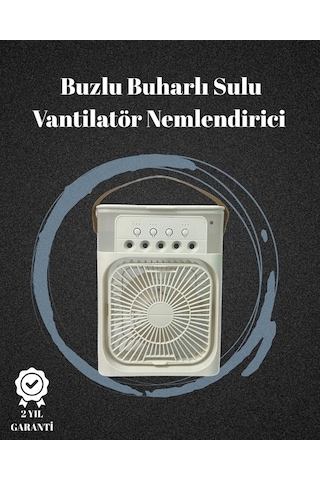 Hubrendy Usb Bağlantılı 3'ü 1 Arada Nemlendirici Mini Klima Fan 7 Renk Işıklı