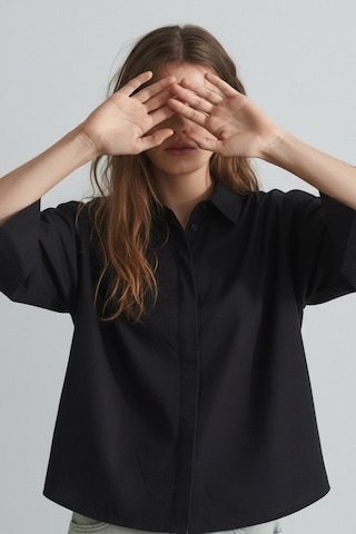 Feg Store Siyah Yarasa Kol Duble Manşetli Modal Oversize Gömlek