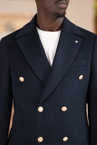 Paul Martin İtalyan Yaka Yünlü Kruvaze Kaşe Kaban Lacivert