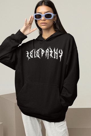 Sevbano Telepathy Baskılı Unisex Oversize Tasarım Hoodie Siyah