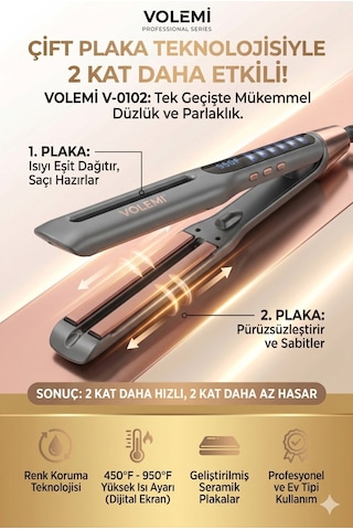 Volemı V-0102 Siyah Profesyonel Saç Maşası Color Care, 5x Renk Koruma, Keratin Yağlı Seramik Kaplama Dij