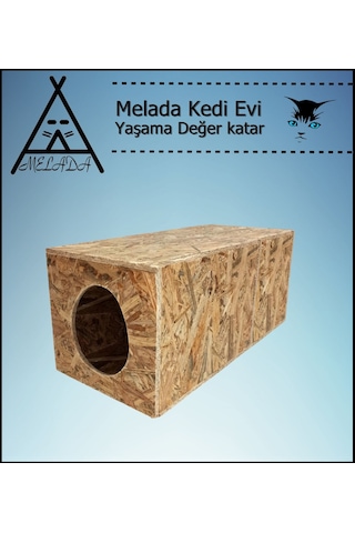 Melada Kedi Evi Dış Ortam Uygun Ahşap Kedi Evi Osb 60x40x40 Cm