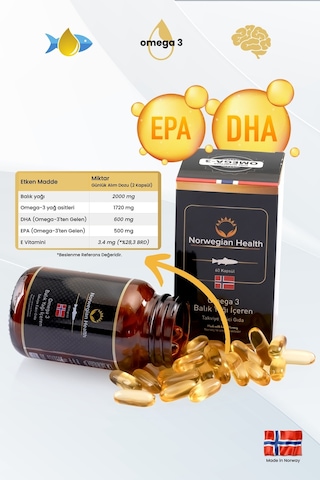 Norwegian Health Omega 3 1000 MG Somon&Morina Balık Yağı 2 x 60 Kapsül
