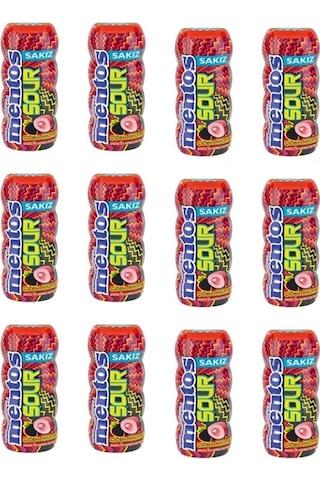 Mentos Sour Çilek Aromalı Şekersiz Tatlandırıcılı Ekşi Draje Sakız 30 G X 12 Adet