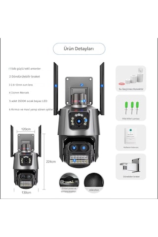 Ip66 Su Geçirmez 9mp Çift Lensli 8x Zomlu Wifi Ptz Çakarlı Kamera