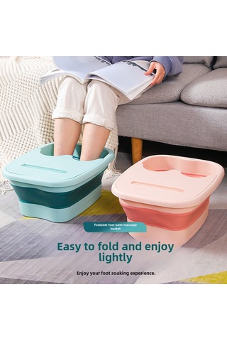 Yifomall Evde Taşınabilir Koyu Silikon Katlı Kaldırımlı Masajlı Ayak Banyosu Kapaklı Katlanabilir Ayak Yıkama Kaseği Yeşil Kapaklı Yeşil
