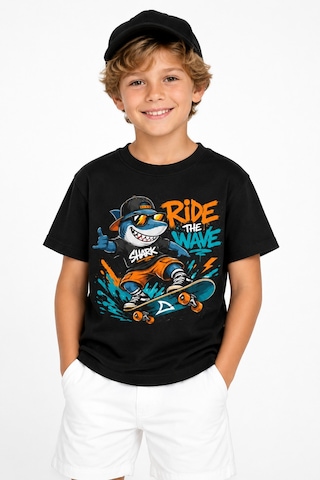 Bayloranzzo Ride The Wave %100 Pamuk Premium Kalite Erkek Çocuk Tişörtü Siyah