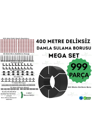 Lovemygarden 400 Metre Deliksiz Damla Sulama Borusu Ve Mega Sulama Seti - Ø16 Mm