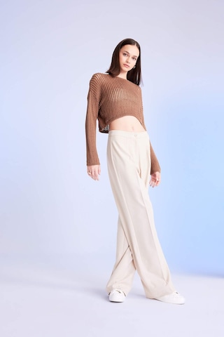 Defacto Regular Fit Bisiklet Yaka Kroşe Ajurlu Delikli Crop Triko Kazak T4513AZ24AUBG111 Bej
