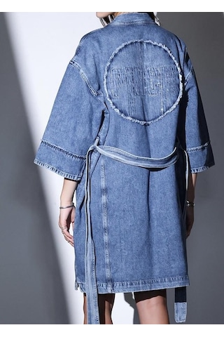 Pinchofficial Julia İndigo Arkası Taşlı Bağlamalı Kimono - Mavi
