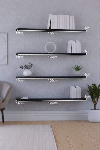 Yankı-byeg 100 Cm 4lü Mat Siyah Mdf Uçan Duvar Rafı Gizli Bağlantı Modern Tasarım