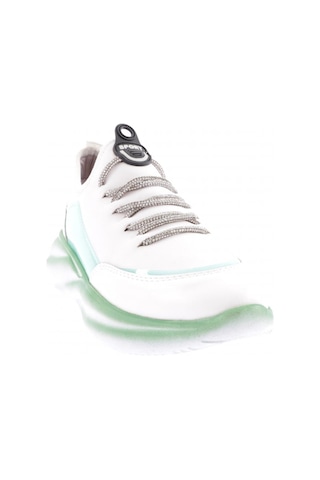 Dgn 315 Kadin Kalin Taban Strech Detayli Silver Taş Bağcikli Sneakers Ayakkabi Beyaz Yeşil