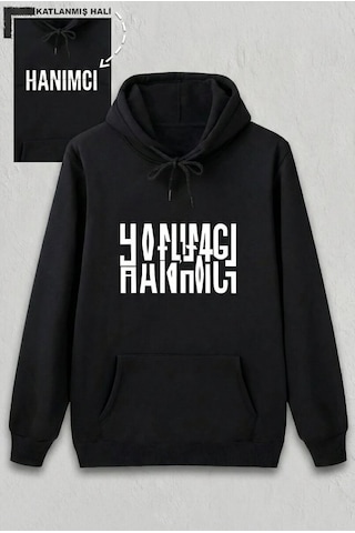 Mevese Lovely Sevgililer Günü Hanımcı Hediye Baskılı Oversize Kapüşonlu Sweatshirt - Siya SIYAH