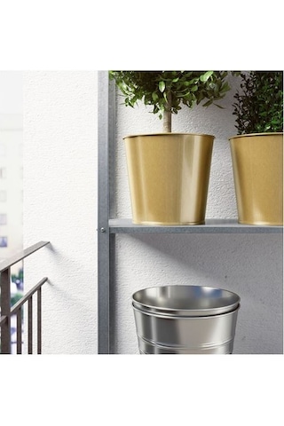 Çiçek Bitki Saksısı Gold Renk 19Cm Galvanizli Çelik Saksı