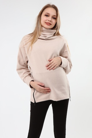 Luvmabelly Myra4283 Fermuarlı Hamile Sweatshirt -Bej