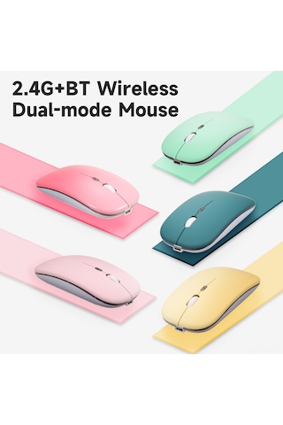 Mufunye Hızlı 2.4g/bt3.0 İkili Modlu Kablosuz Fare, Sessiz Ofis Kullanıma Uygun, 3 Seviye Dpı Ayarlı, Taşınabilir Ve Şarj Edilebilir Pil, Açık Pembe Optik