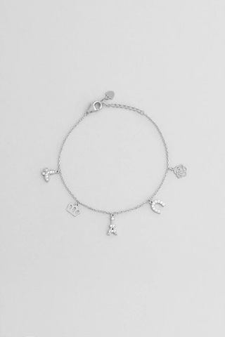 So Chic Şans İkonlu 18 Ayar Beyaz Altın Kaplama 19 Cm Gümüş Arkadaş Bileklik