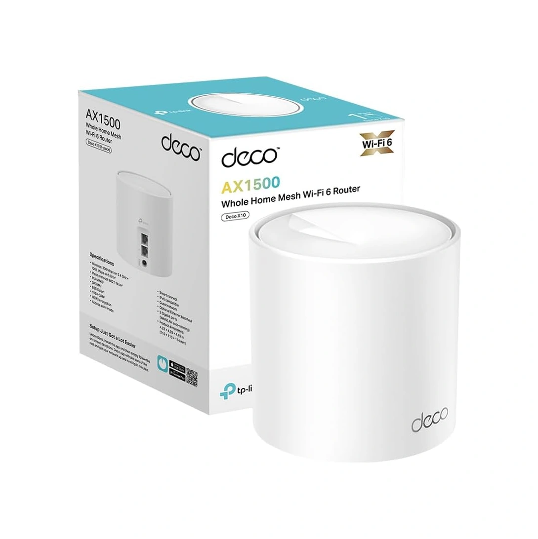 Deco X10 1-pack, Ax1500 Mbps, 190 M²'ye Kadar Kapsama Alanı, 120 Cihaza Kadar Bağlantı, Gigabit Portlu, Mobil Uygulama İle Kolay Kurulum,yapay Zeka Destekli Wi-fi 6 Mesh Sistemi