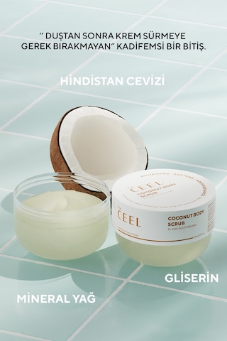 The Ceel Hindistan Cevizi Özlü Nemlendirici, Besleyici, Batık Giderici ve Arındırıcı Vücut Peelingi 275 gr