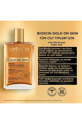 Bioxcin Gold On Skin Kuru Yağ Yasemin, Manolya, Hanımeli, Kalendula Ve Hindistan Cevizi Yağları İçeren Işıltı Veren Nemlendirici 100 Ml Tüm Cilt Tipleri İçin