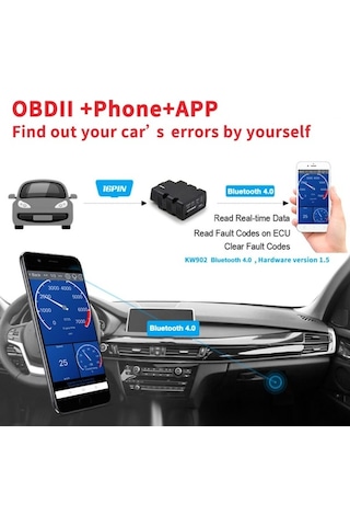 Novahub Obd-ıı Araç Tanılama Cihazı Kw902: Kablosuz Bt 4.0, Mini, İos/android Uyumluluğu, Otomatik Diagnostik