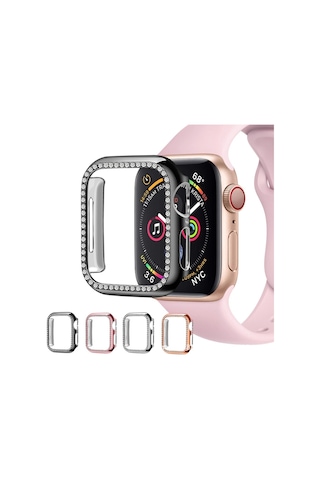 Apple Uyumlu Watch 7 8 9 45mm Tek Sıra Parlak Taşlı Rubber Kasa Kapak