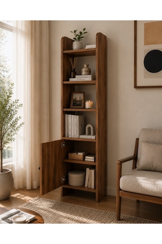 Asya Oval Hatlı Kapaklı Kitaplık Ahşap