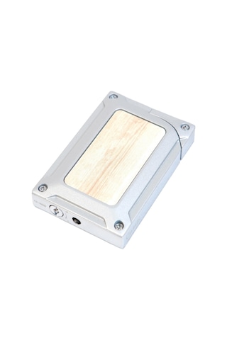 Caseti Tek Torch Pürmüz Gümüş Ahşap Desenli Metal Puro Çakmağı