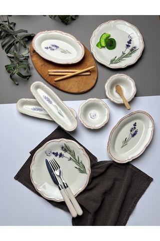 Tabak Evi Porselen Fulya Lavanta Kahvaltı Takımı 6 Kişilik 14 Par Çok Renkli