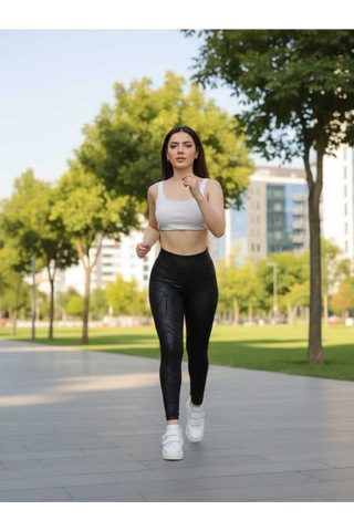 Buyolog Kadın Siyah Yüksek Bel Geometrik Desenli Dalgıç Kumaş Toparlayıcı Tayt Spor & Günlük Şıklık