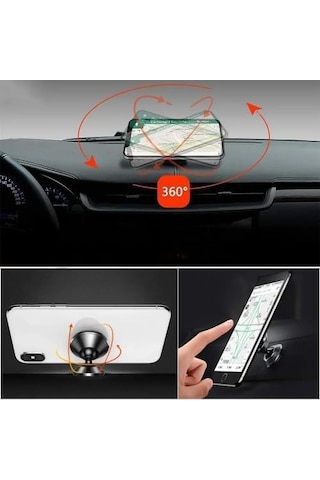 Tüm Cihazlara Uyumlu 360 Derece Dönen Mıknatıslı Telefon Tutacağı Siyah Araç Içi Telefon Tutucu