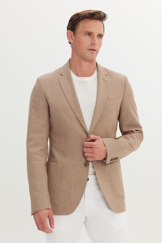 AC&Co / Altınyıldız Classics Erkek Vızon Pamuklu Keten Slim Fit Dar Kesim Mono Yaka Torba Cepli Ceket Vizon