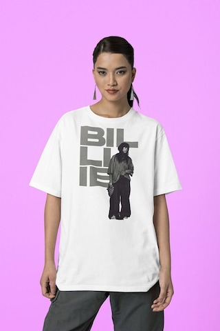 Billie Eilish Özel Tasarım Unisex Tişört, Oversize Şarkıcı Tişört Beyaz
