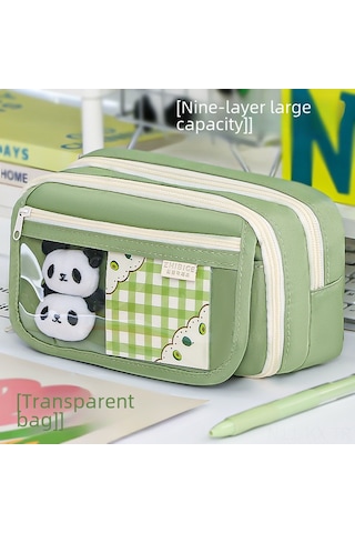 Kangvka 2024 Yeni Desen Şeffaf Kalem Kutusu - Geniş Hacimli Kız Öğrencilere Özel - Mavi Renkli Stüdyo Malzemeleri Organizatörü